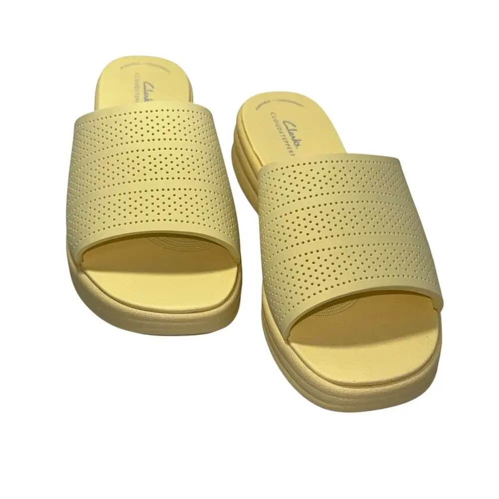 Clarks Drift Twist Light Yellow Platform Slide Sandals SZ/7W